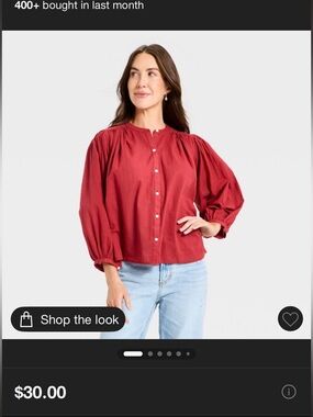 Women's Puff Long Sleeve Banded Collar Neck Blouse - Universal Thread